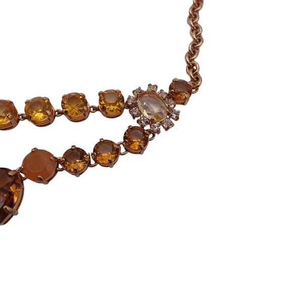 Ann Taylor Layered Rhinestones Pendant Necklace Gold Tone Yellow Multistrand - Picture 4 of 7